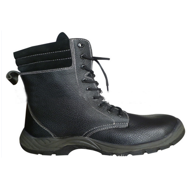 Middle cut second layer black leather safety shoe