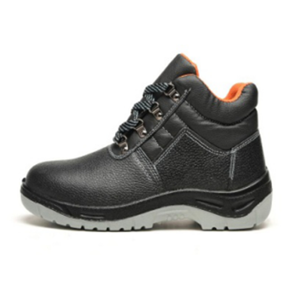 Practical black PU embosses leather safety shoe for worker protection