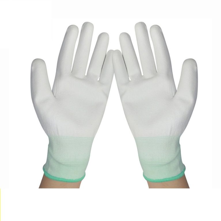 Guantes de nylon PU palma recubierta de fibra de carbono C0504-w1